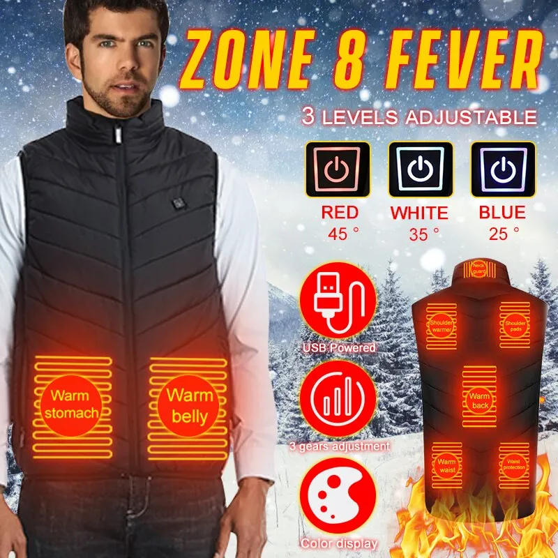 8/4 Areas Heated jacket Usb Smart Washable Heating Warm Vest Size