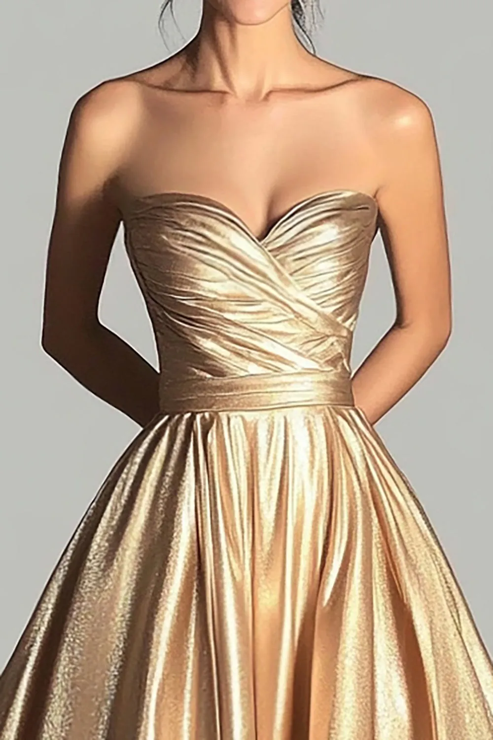 A Line Sweetheart Satin Gold Gala Dress