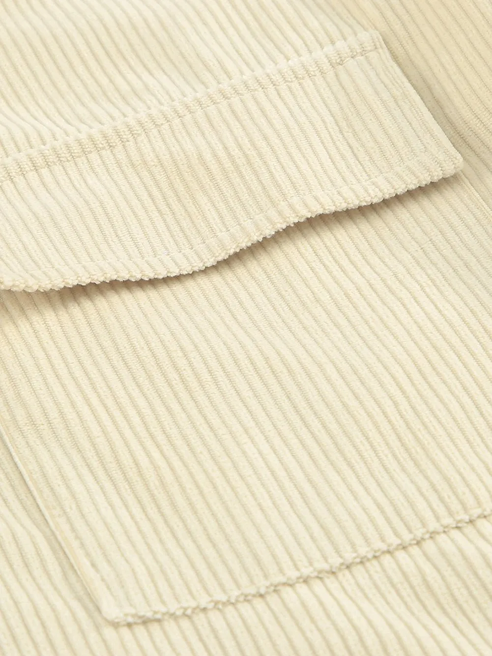 Beige Ribbed Textured Shacket with Front Pockets