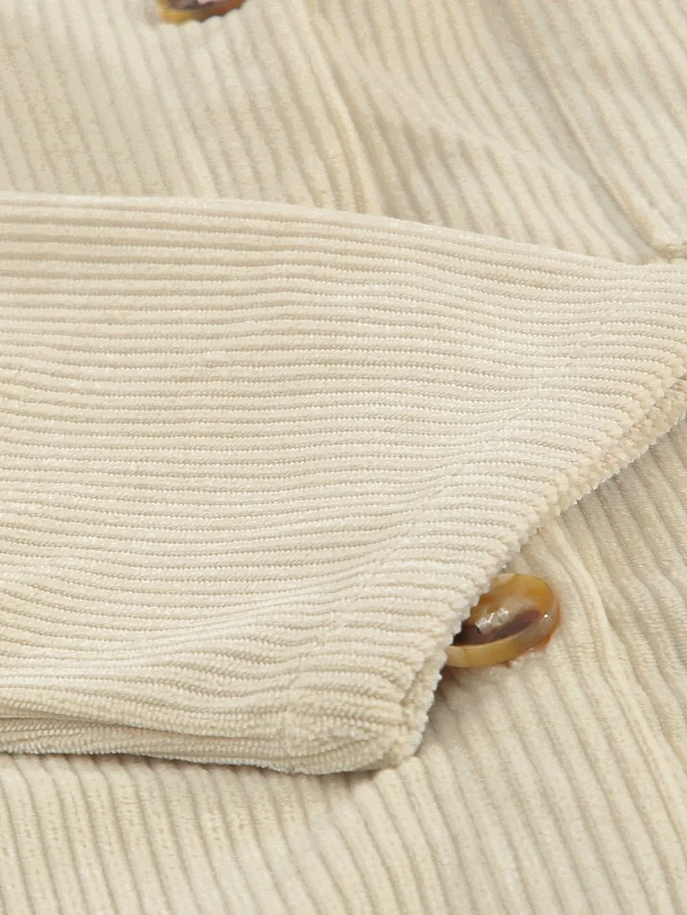 Beige Ribbed Textured Shacket with Front Pockets