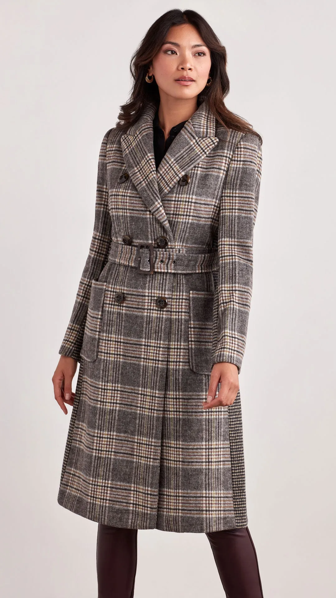 BELTED PLAID WOOL COAT