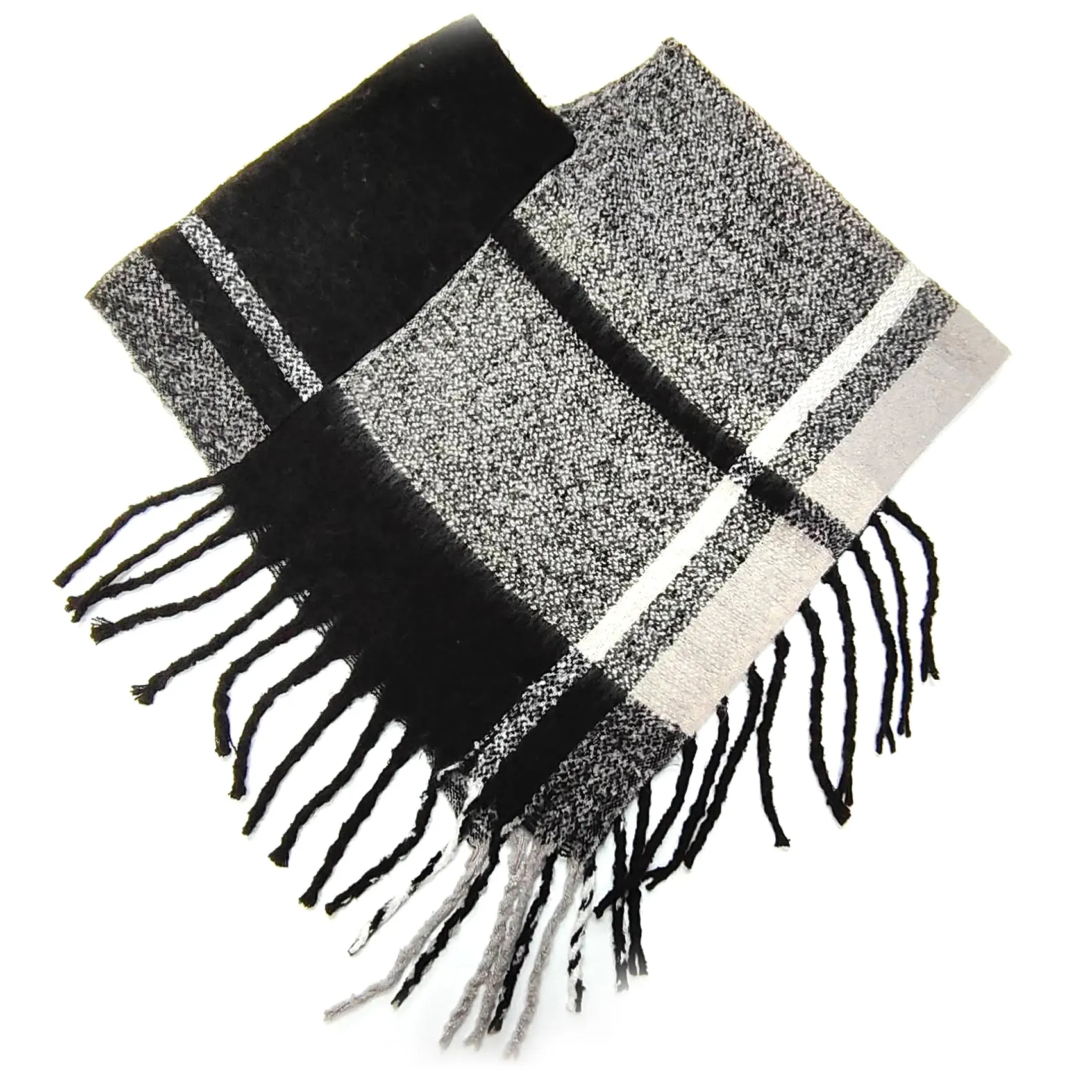 Black & White Check Poncho - Thick Cosy Feel