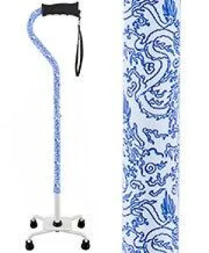 Blue Rain Designer Aluminum Convertible Quad Walking Cane with Comfort Grip - Adjustable Shaft