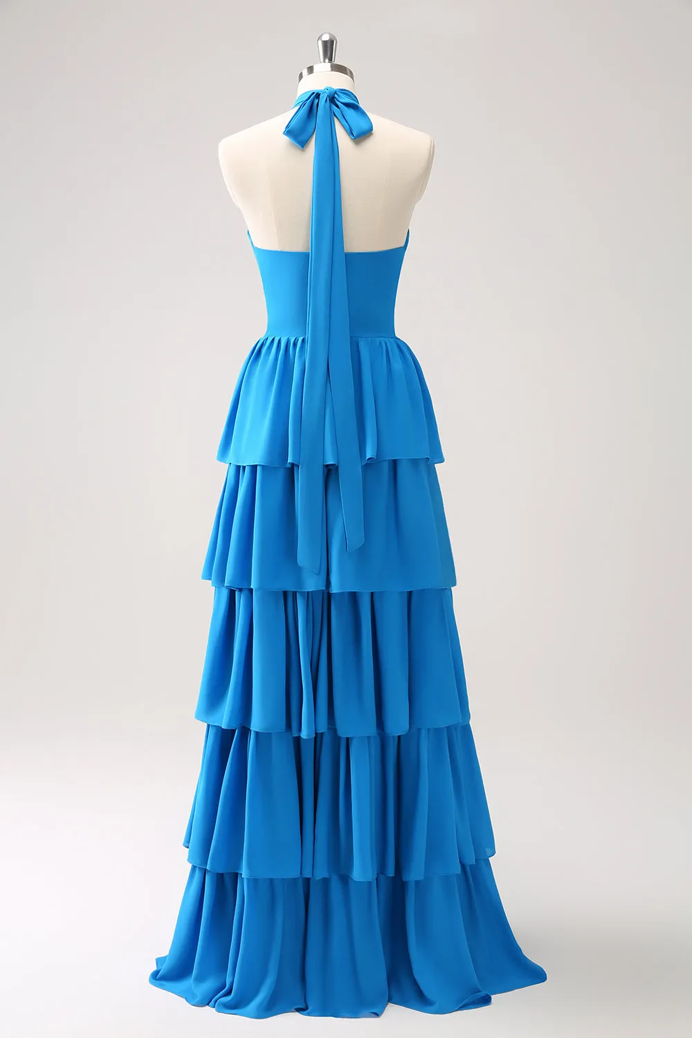 Blue Tiered Chiffon Maxi Dress with Flower