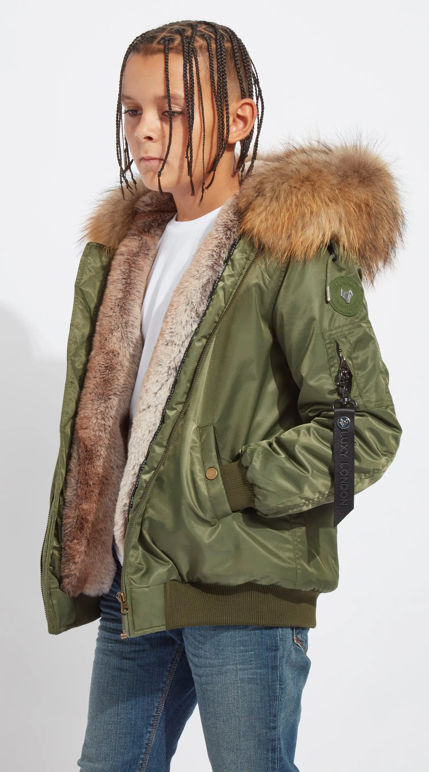 Boys Khaki Luxy Fur Bomber