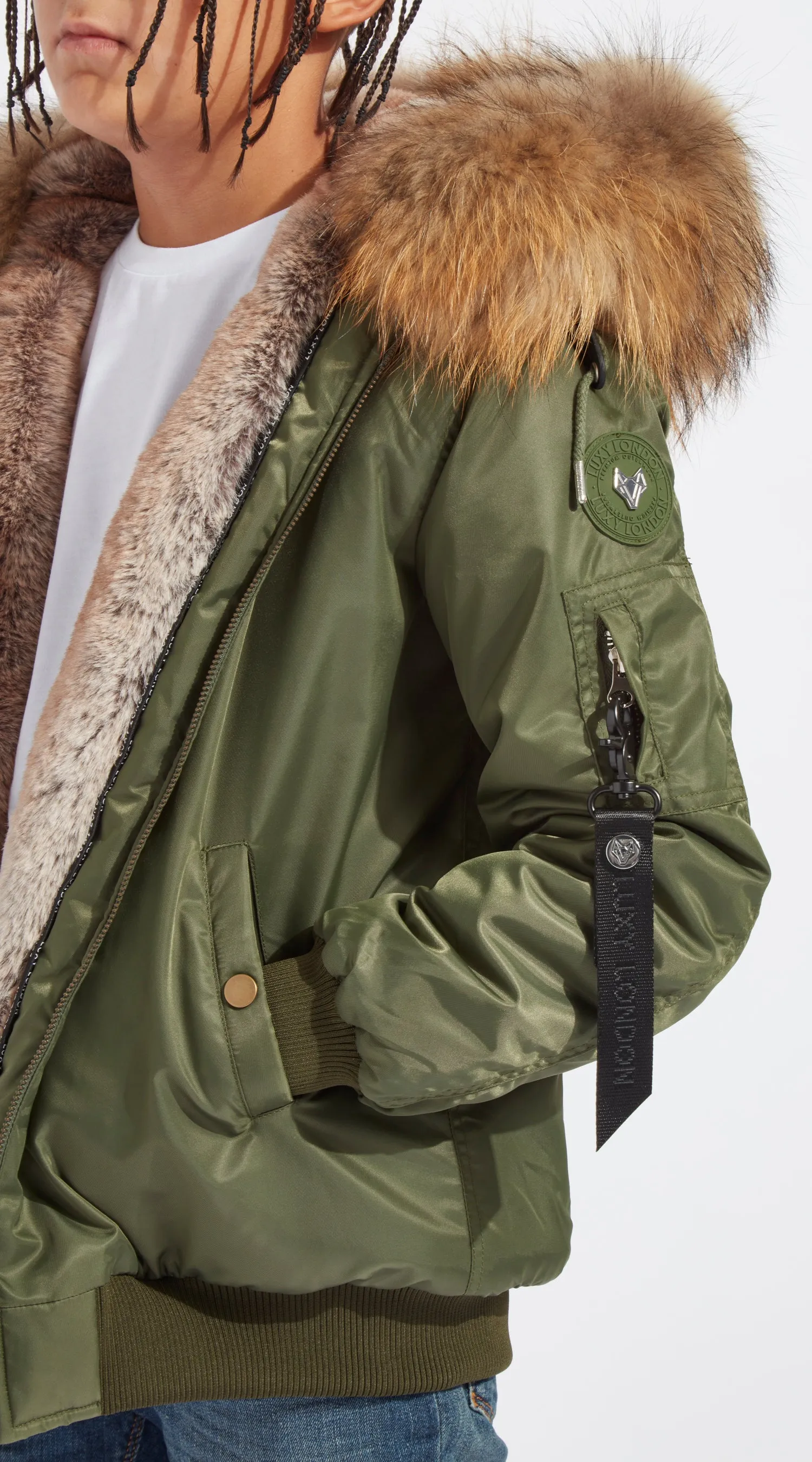 Boys Khaki Luxy Fur Bomber