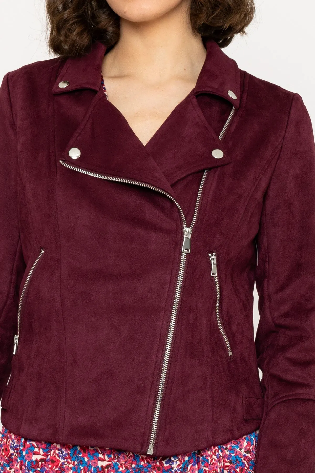 Burgundy Suede Biker Jacket