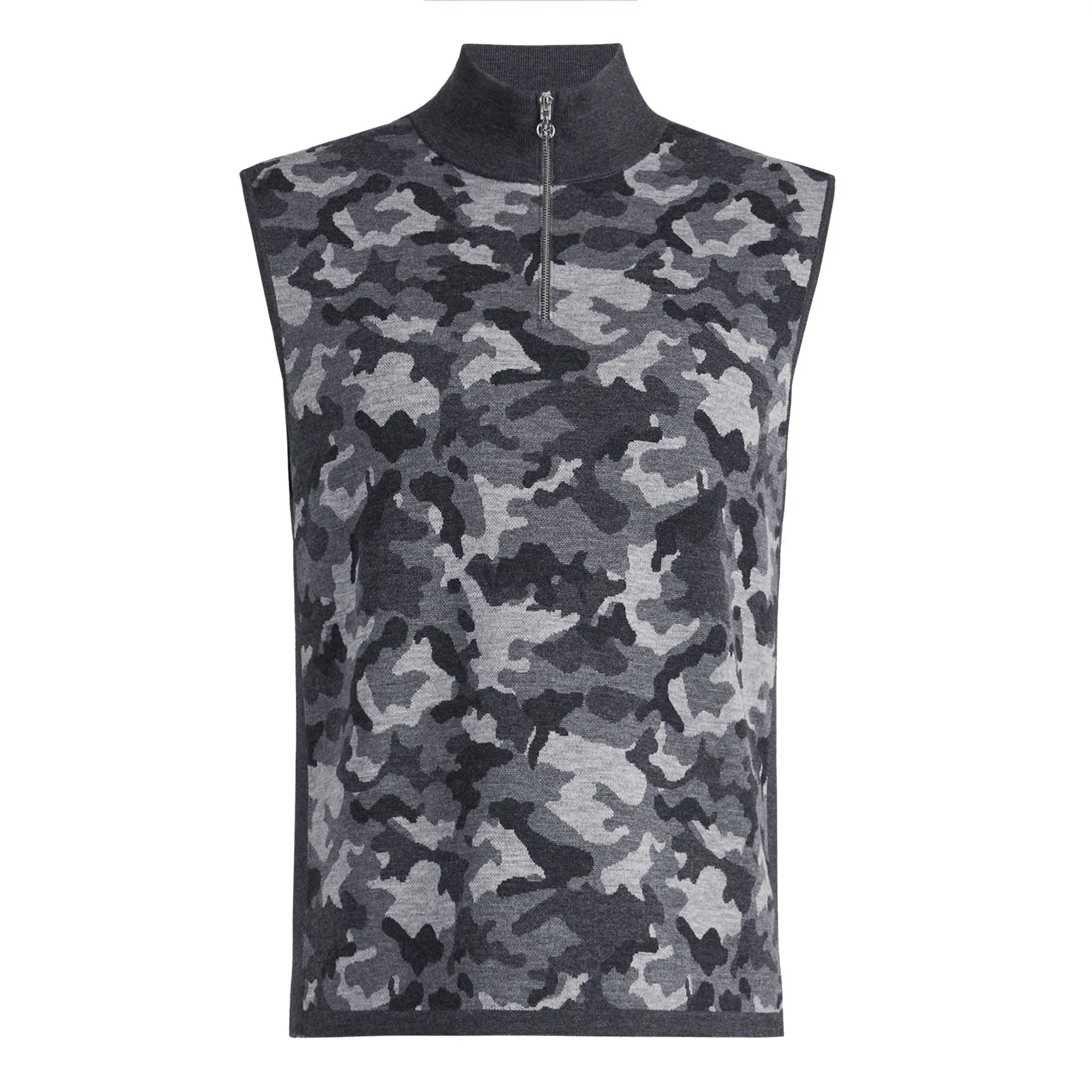 Camo Jacquard Merino Wool Quarter Zip Sweater Vest Charcoal Camo - SS24