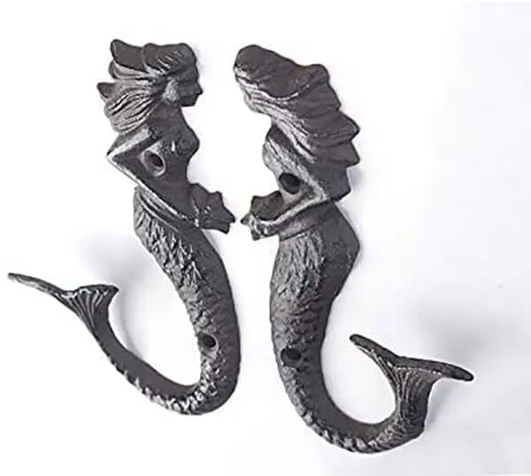 Cast Iron Mermaid Hook - Rustic - Set Of 2