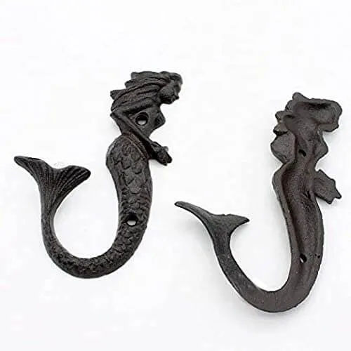 Cast Iron Mermaid Hook - Rustic - Set Of 2