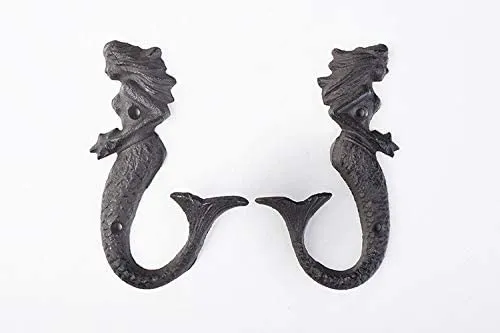 Cast Iron Mermaid Hook - Rustic - Set Of 2