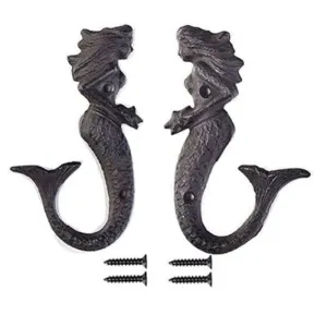 Cast Iron Mermaid Hook - Rustic - Set Of 2