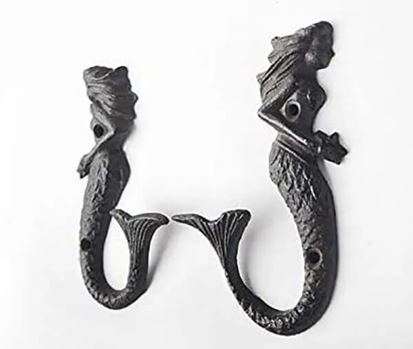 Cast Iron Mermaid Hook - Rustic - Set Of 2