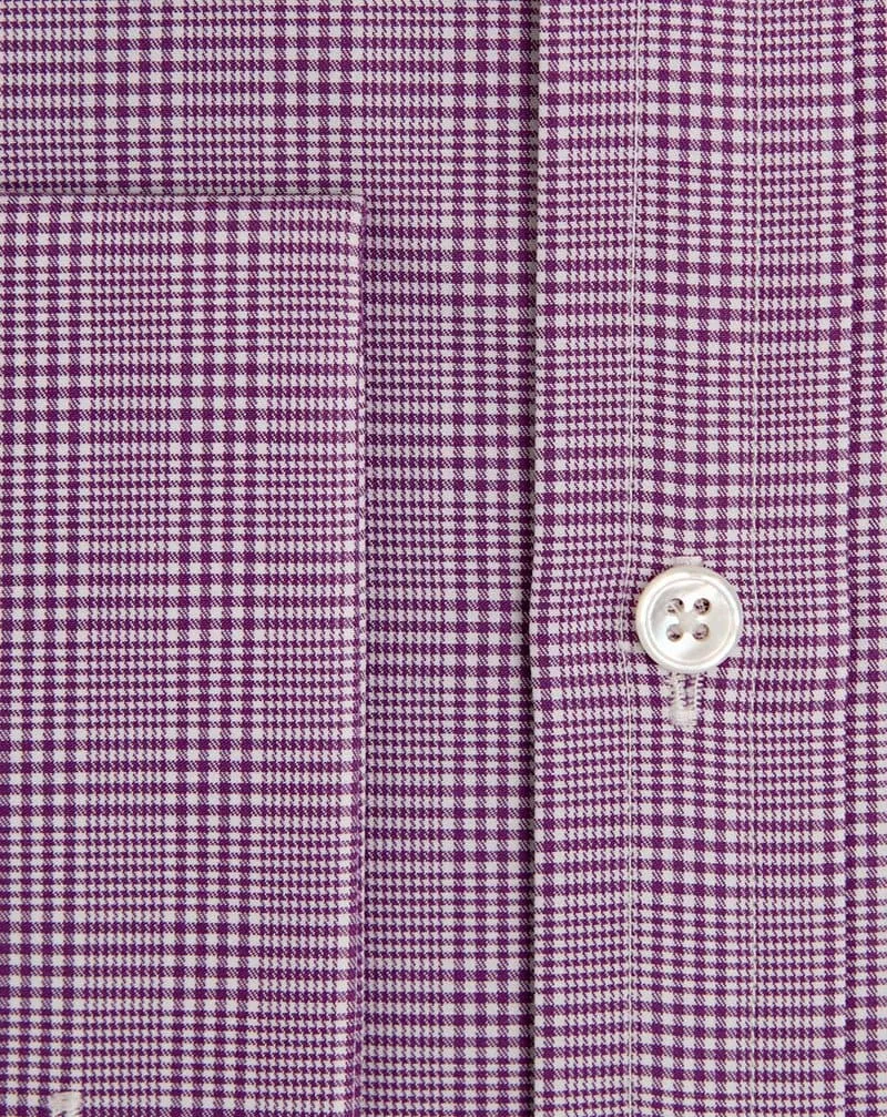 Classic Fit, Classic Collar, Double Cuff Shirt In Purple & White Prince of Wales Check Twill