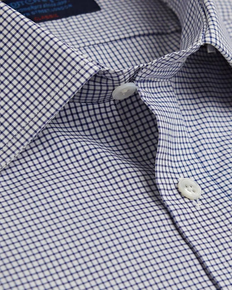 Classic Fit, Classic Collar, Two Button Cuff Shirt in White & Navy Check