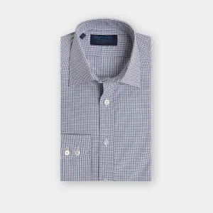 Classic Fit, Classic Collar, Two Button Cuff Shirt in White & Navy Check