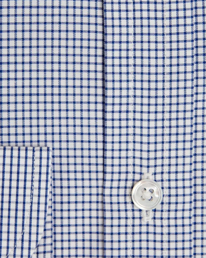 Classic Fit, Classic Collar, Two Button Cuff Shirt in White & Navy Check