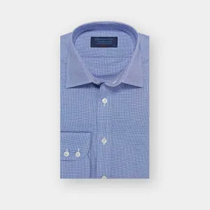 Classic Fit Navy Micro Houndstooth Cotton Shirt with Classic Collar & Two Button Cuff