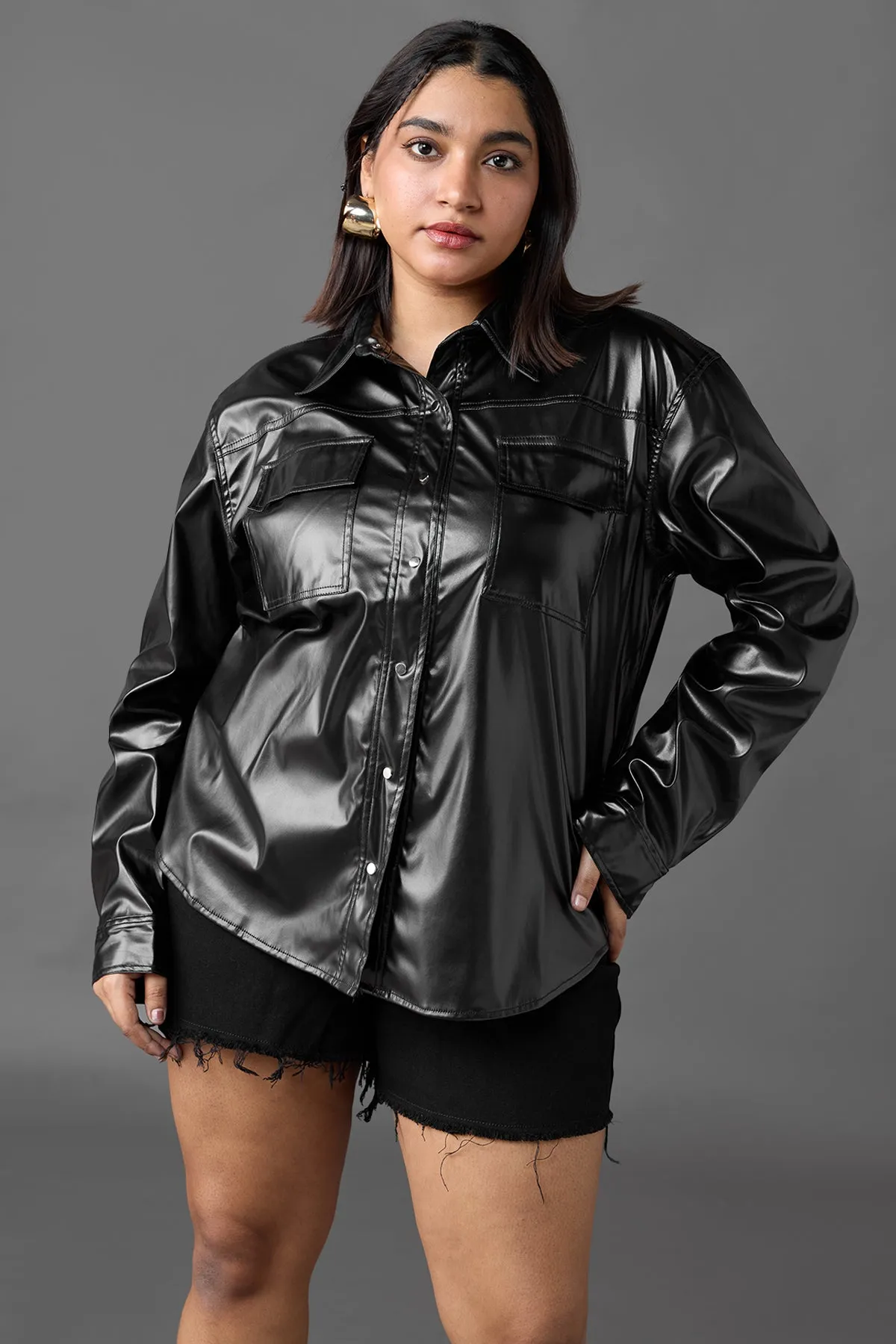 Curve Classic Black Leather Jacket