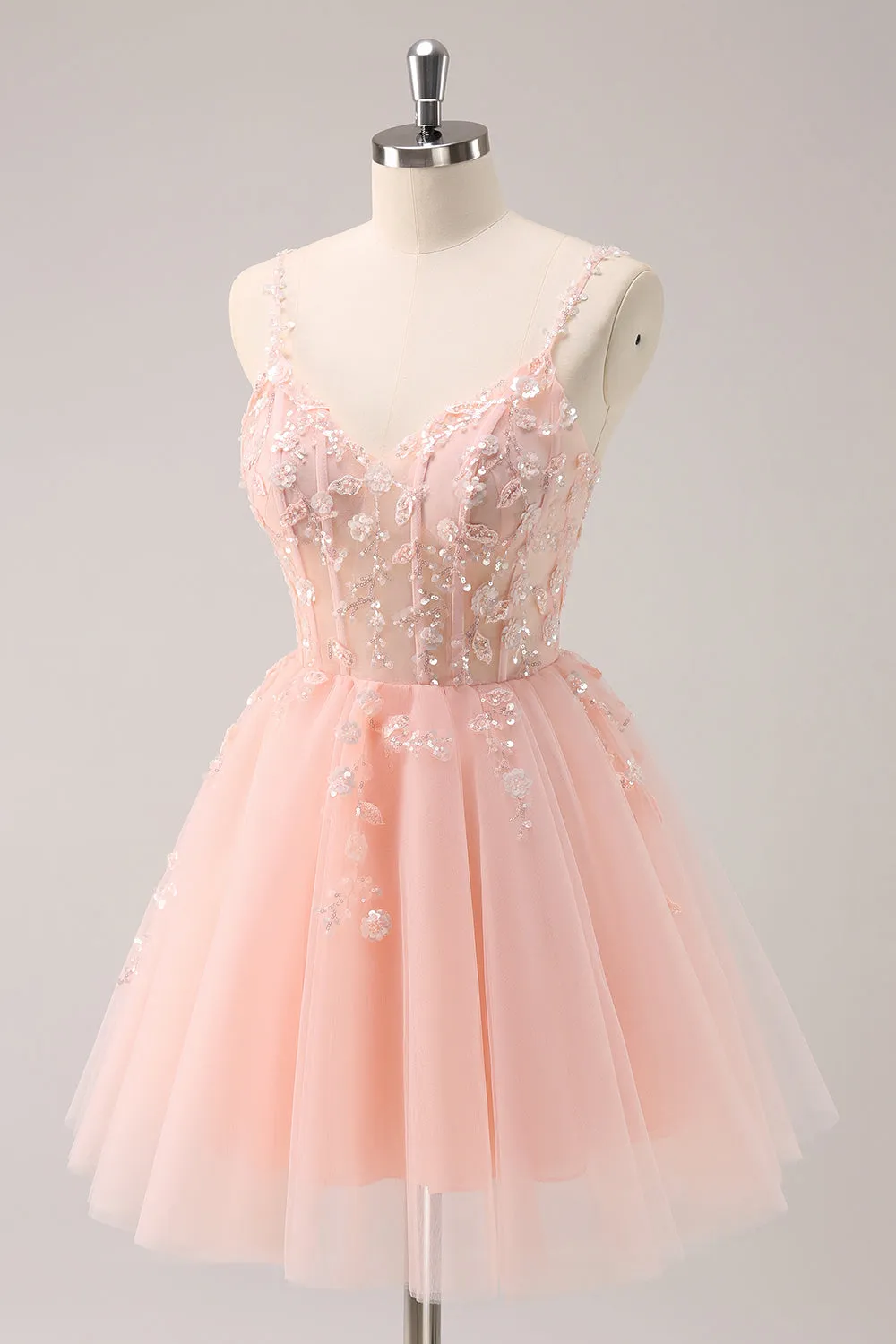 Cute A Line Blush Sequined Corset Homecoming Dress