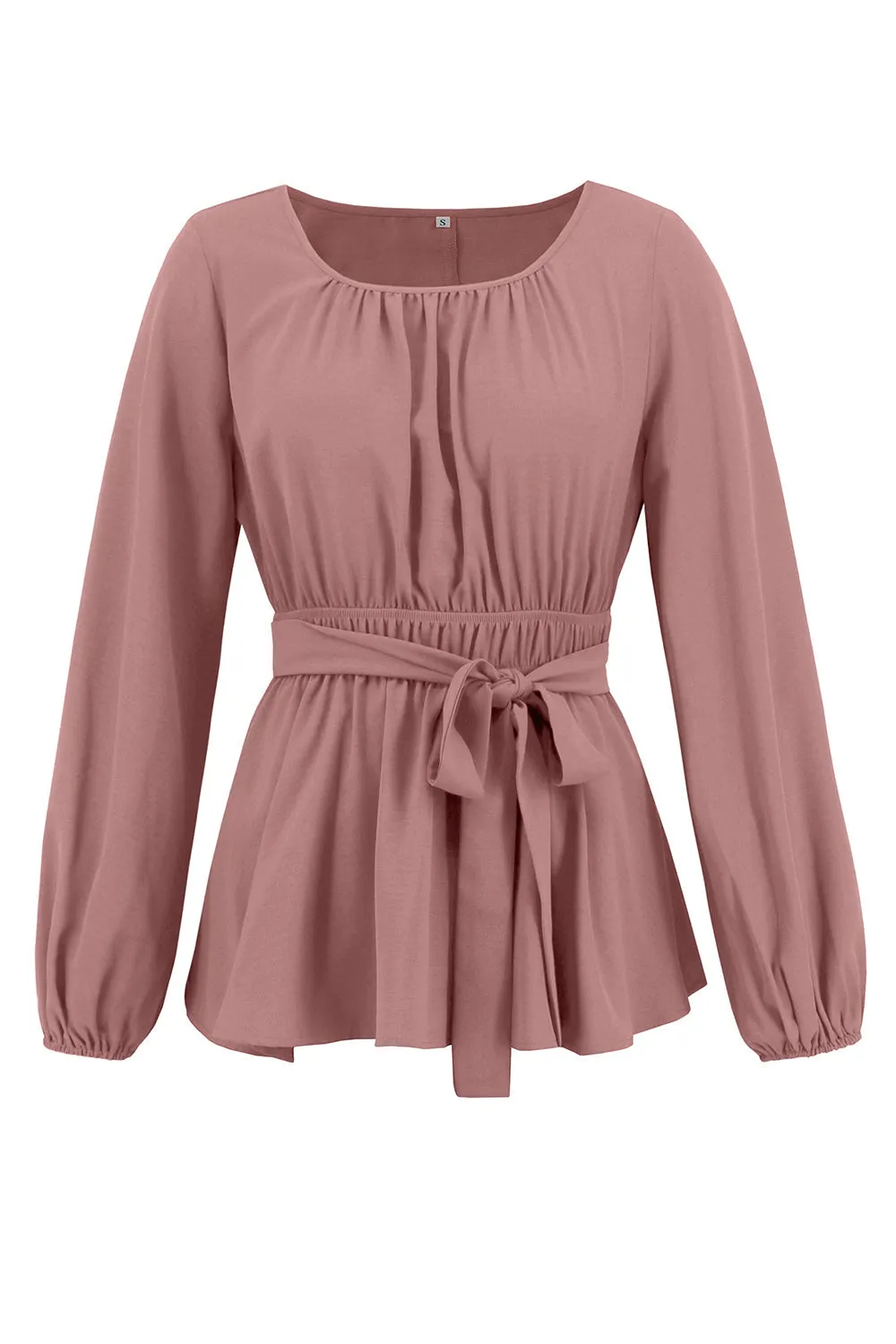 Dusty Rose A Line Tiered Chiffon Tea Length Dress with Long Sleeves