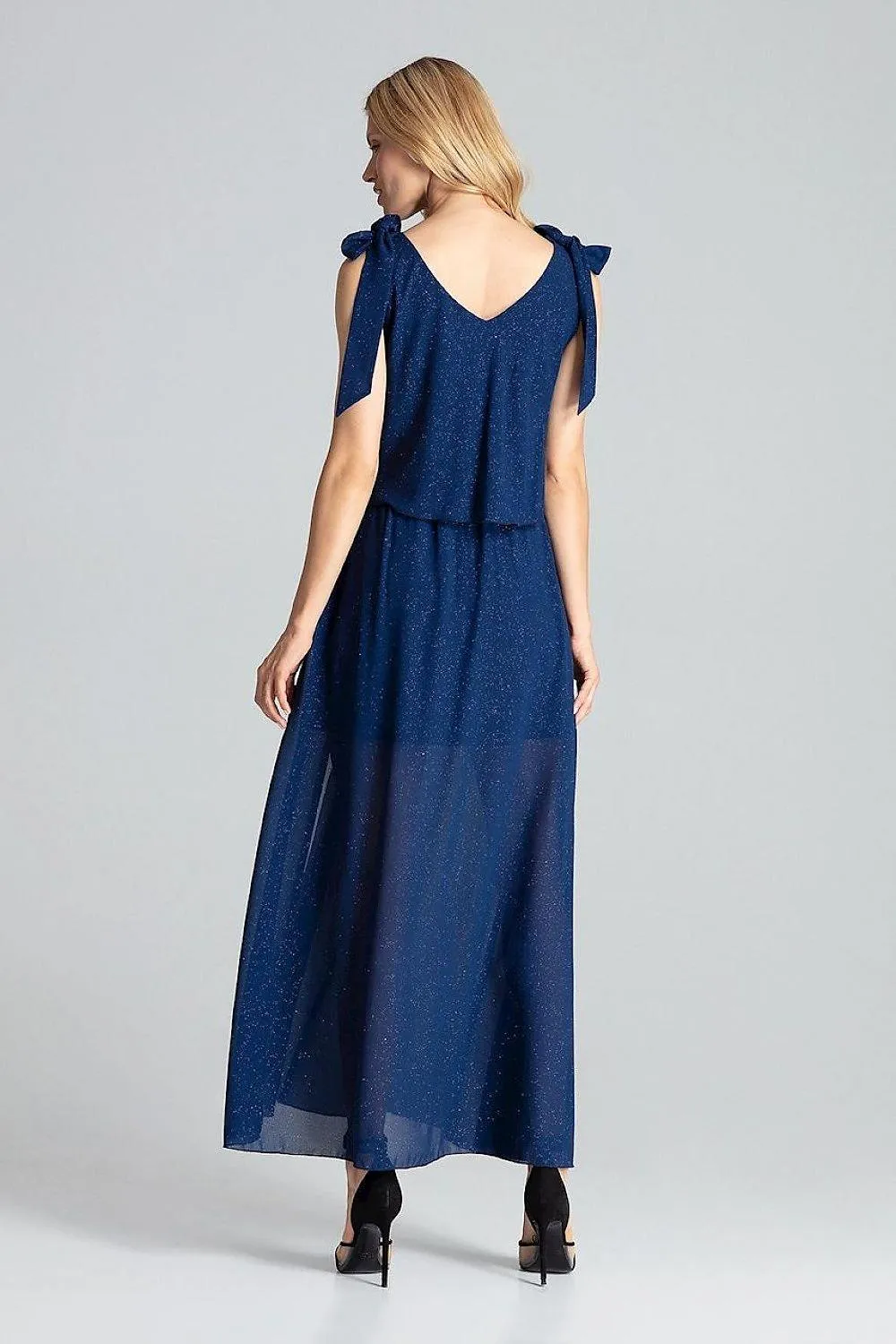 Elegant Navy Blue Sleeveless Cocktail Dress with Feminine Shoulder Ties