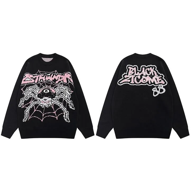 Evil Spider Graphic Knit Cotton Sweater