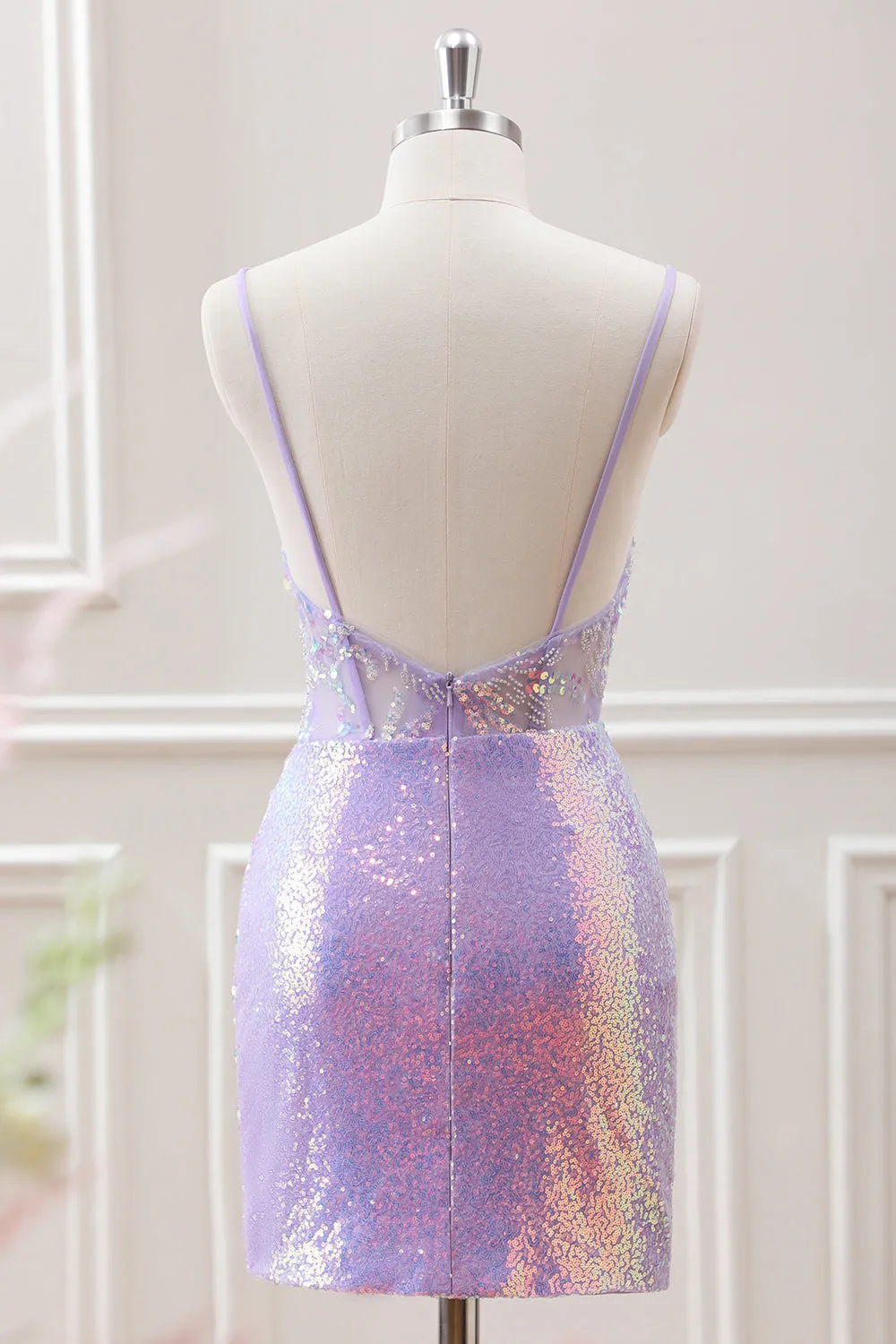 Glitter Lilac Sequins Pleated Corset Backless Bodycon Mini Dress