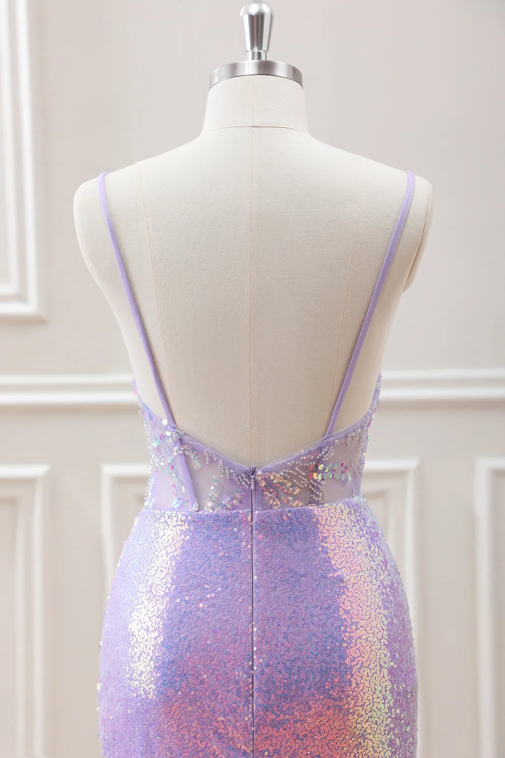 Glitter Lilac Sequins Pleated Corset Backless Bodycon Mini Dress