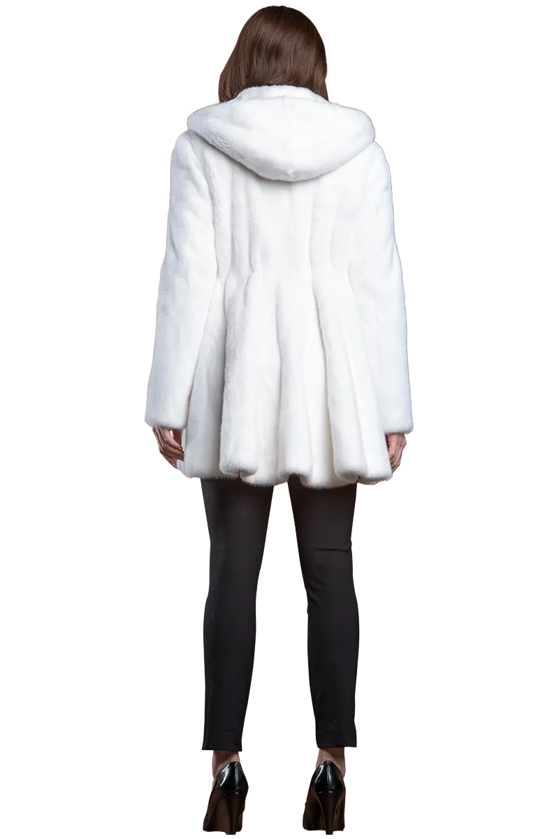 Hooded High-Low Swing Mid-Length Mink Fur Coat