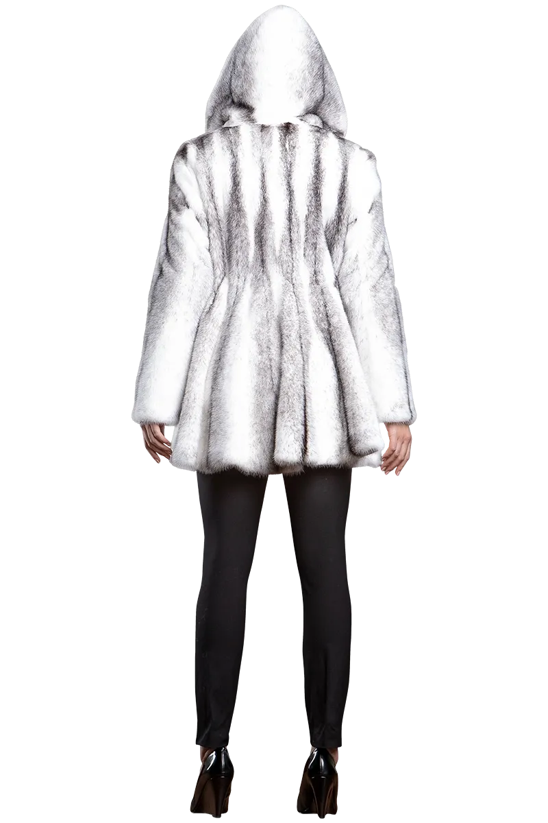 Hooded High-Low Swing Mid-Length Mink Fur Coat