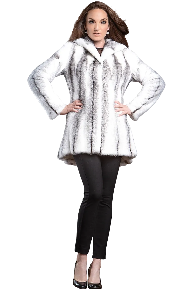 Hooded High-Low Swing Mid-Length Mink Fur Coat