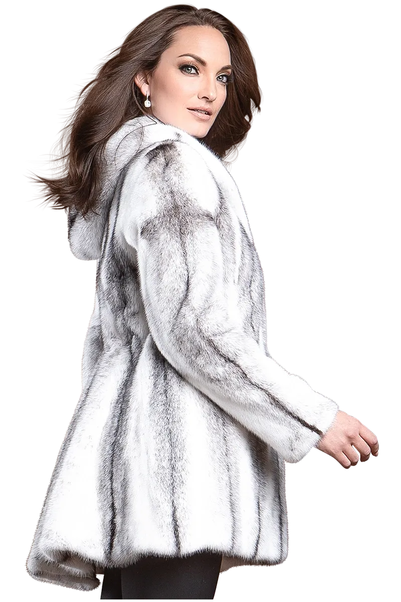 Hooded High-Low Swing Mid-Length Mink Fur Coat