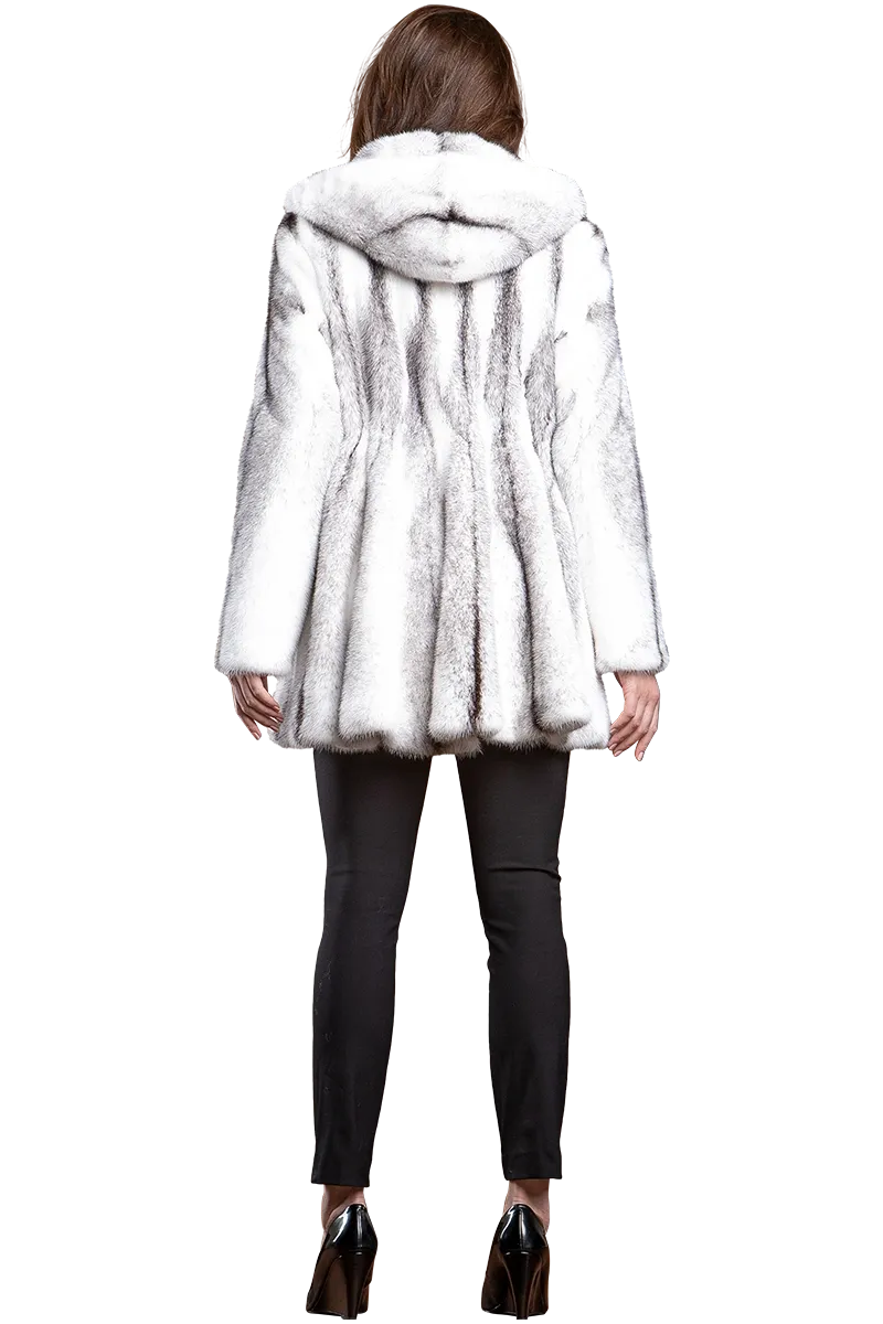 Hooded High-Low Swing Mid-Length Mink Fur Coat