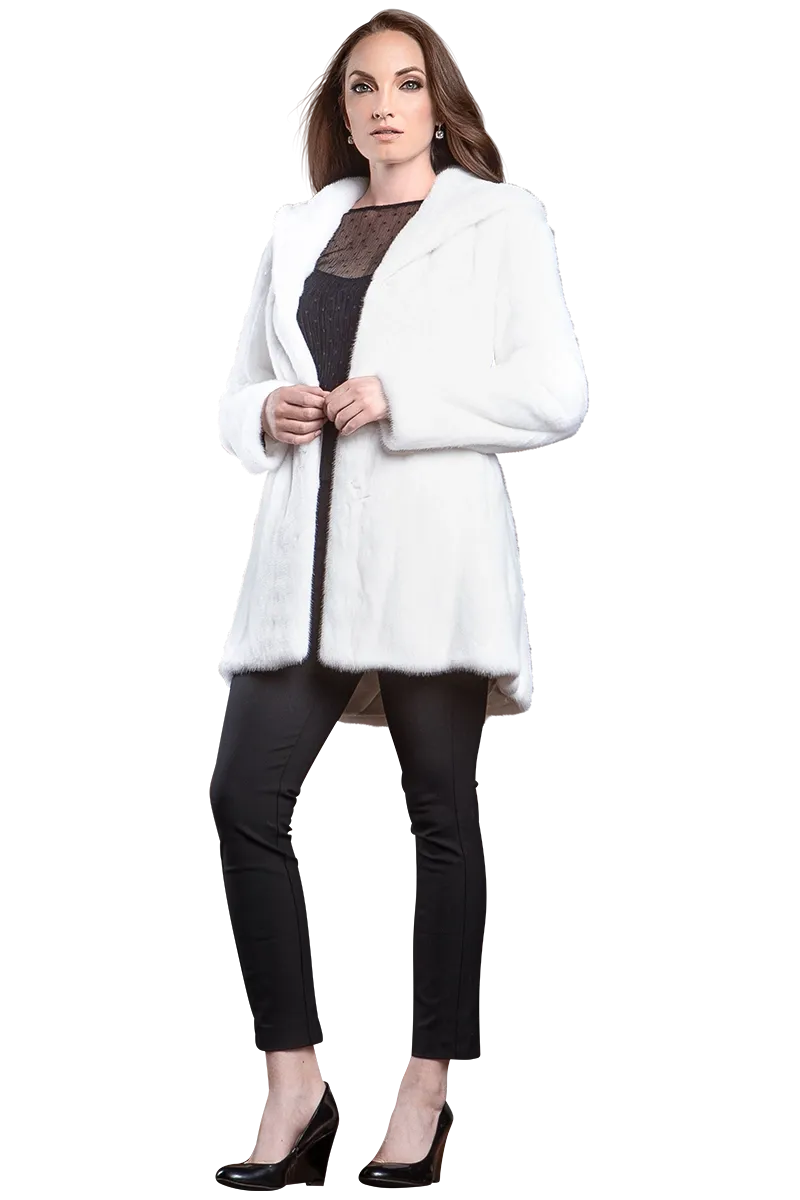 Hooded High-Low Swing Mid-Length Mink Fur Coat