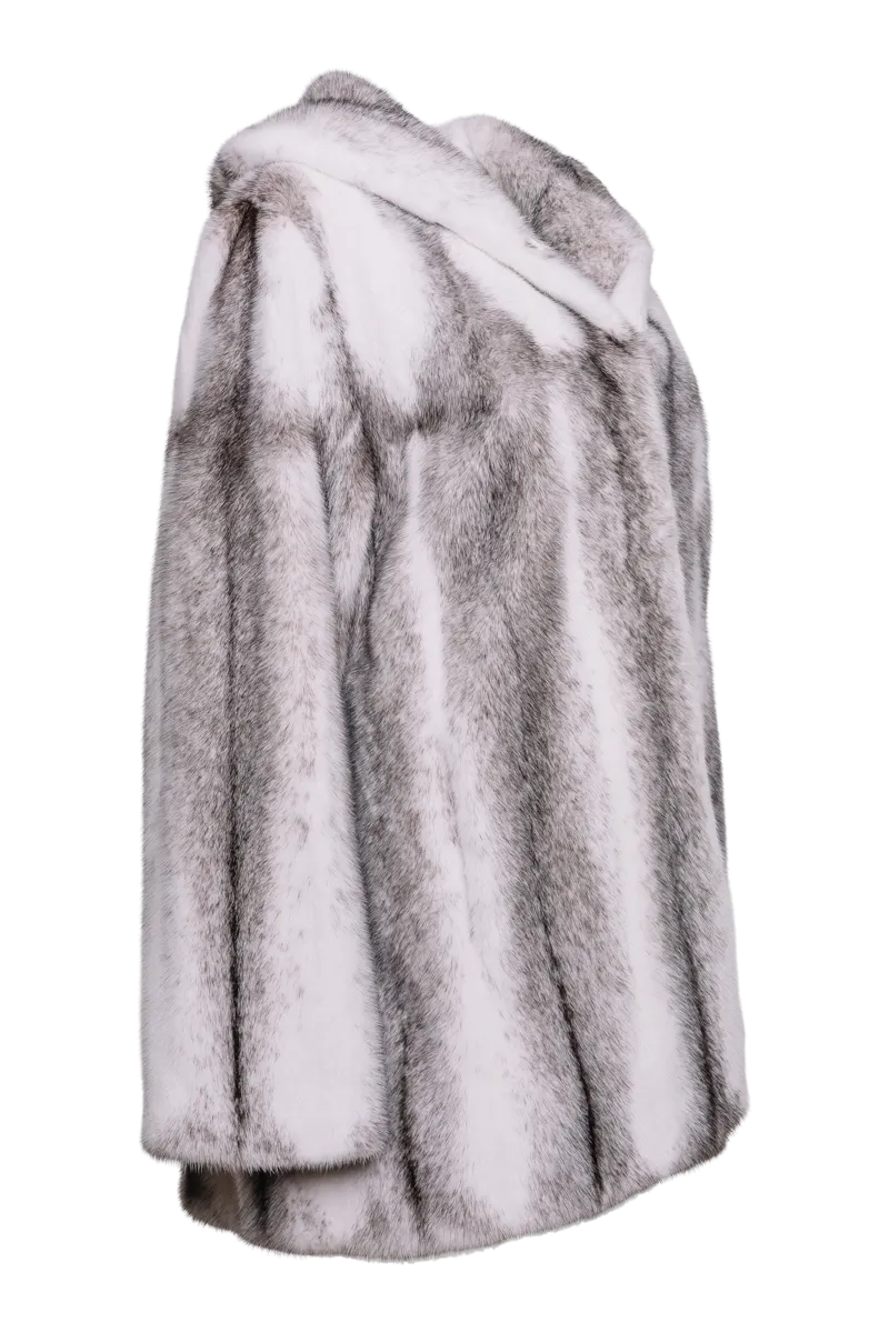 Hooded High-Low Swing Mid-Length Mink Fur Coat