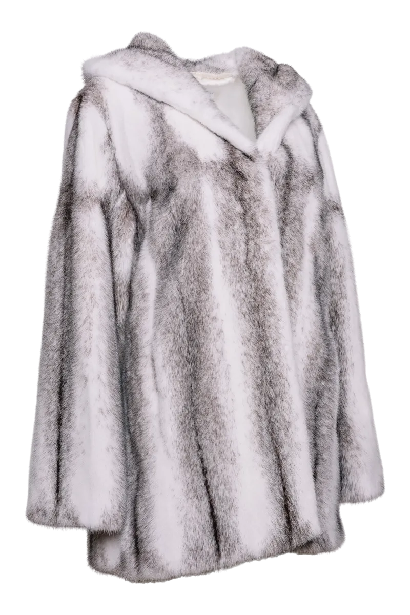 Hooded High-Low Swing Mid-Length Mink Fur Coat