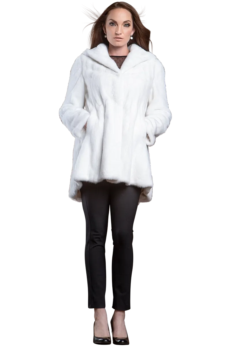 Hooded High-Low Swing Mid-Length Mink Fur Coat