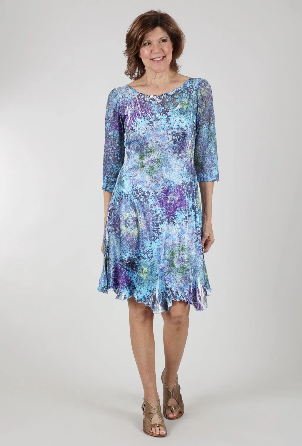 Ilsa Lace Neck Dress, Murano Glass Blue