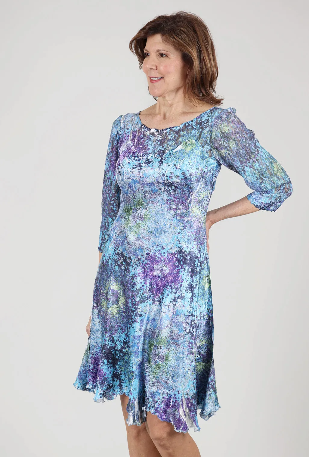 Ilsa Lace Neck Dress, Murano Glass Blue