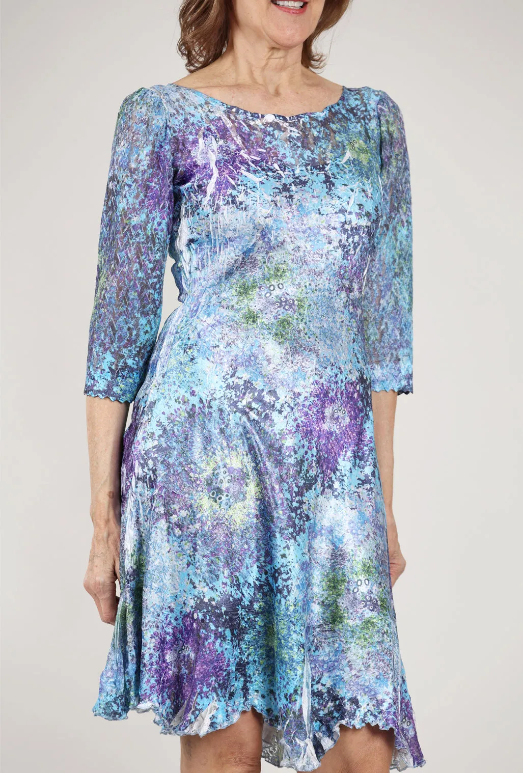 Ilsa Lace Neck Dress, Murano Glass Blue