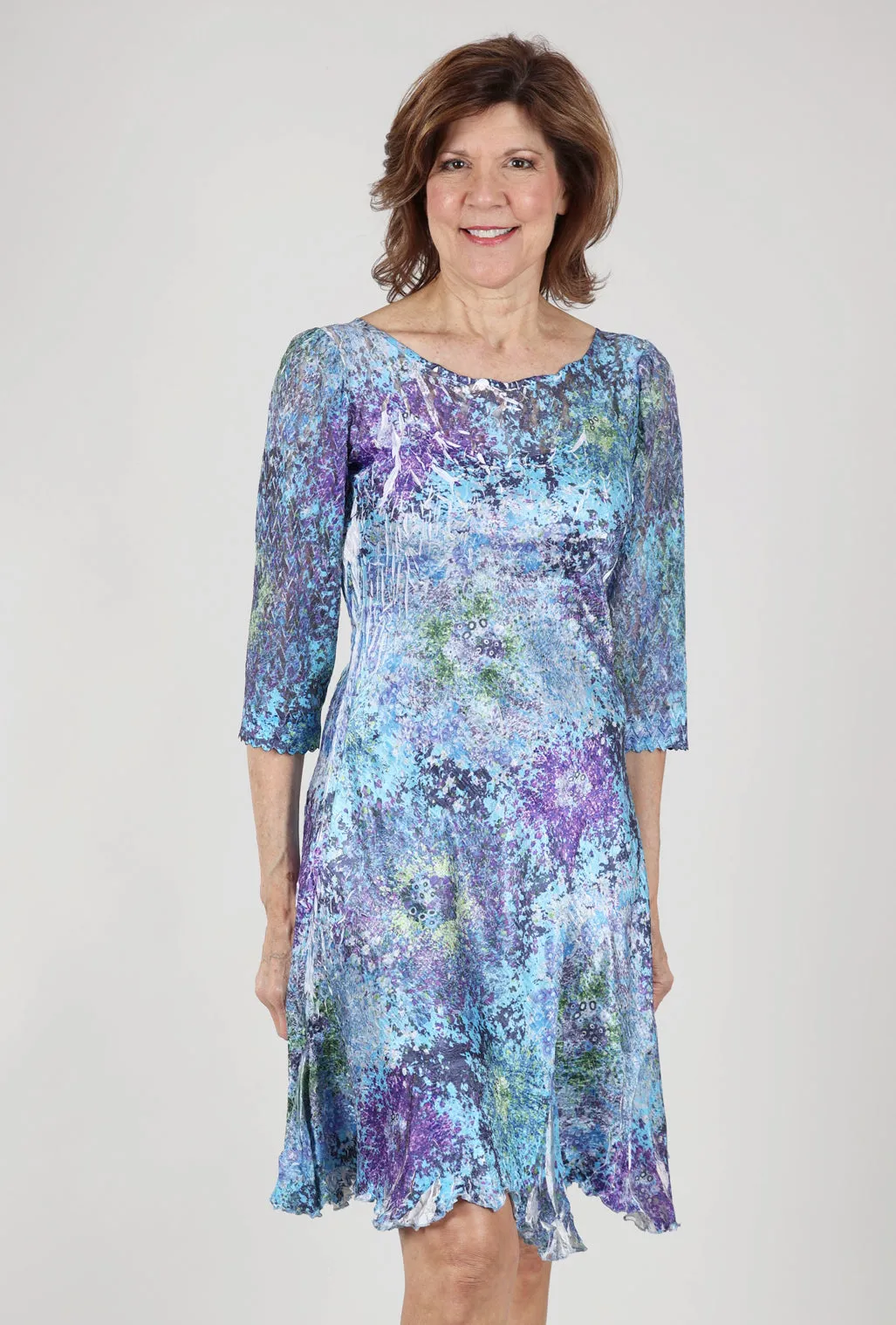 Ilsa Lace Neck Dress, Murano Glass Blue