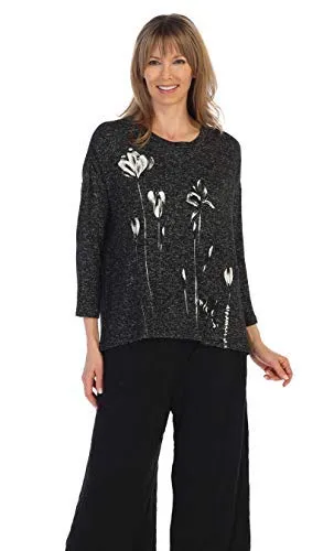 Jess & Jane - Ascent Print, 3/4 Sleeve, Scoop Neck, Hi-Hem, Casual Tunic Top