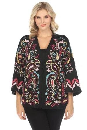 Johnny Was Biya Black Fletcher Embroidered Short Kimono Boho Chic B56424