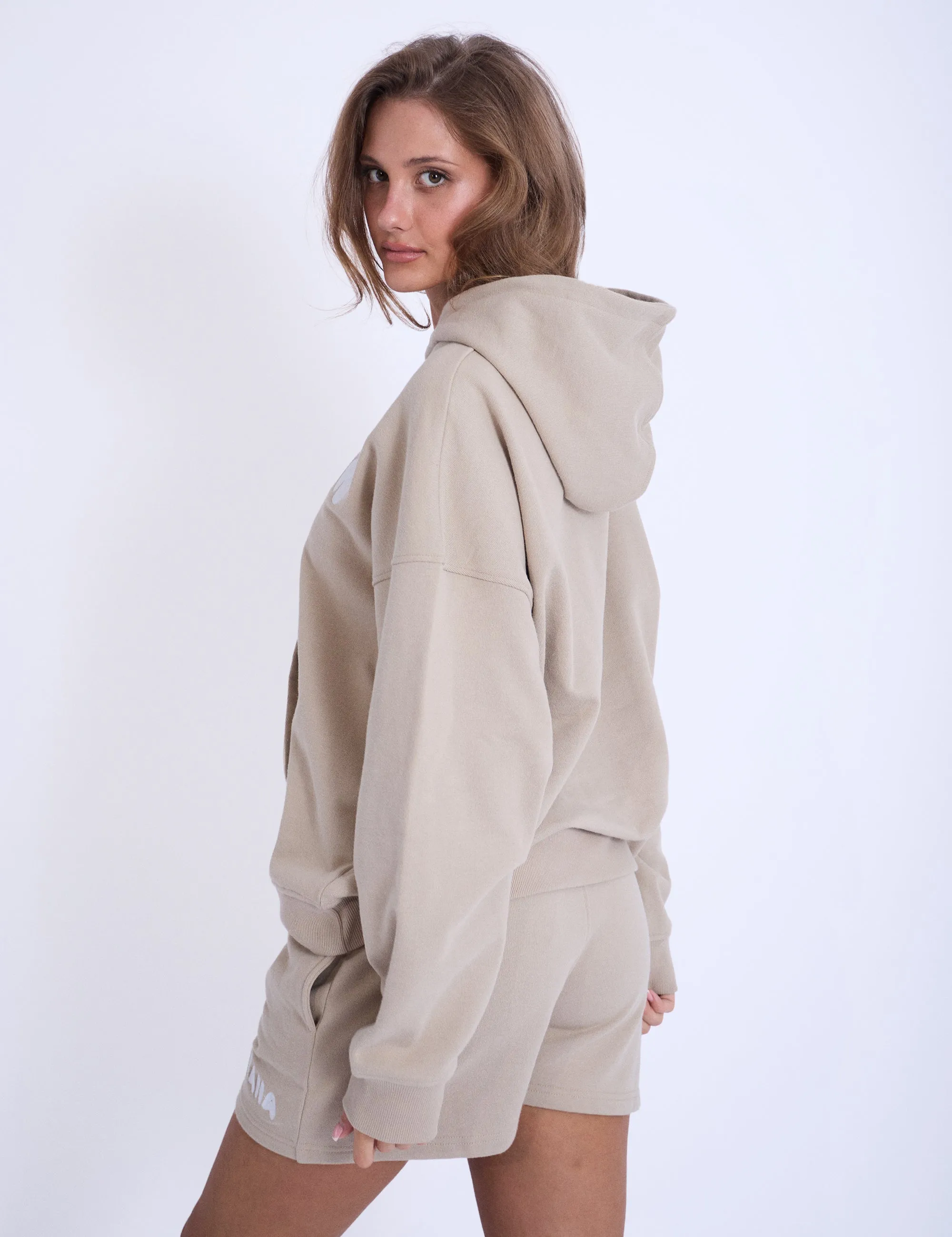 Kaiia Design Embroidered Bubble Logo Oversized Hoodie Light Stone