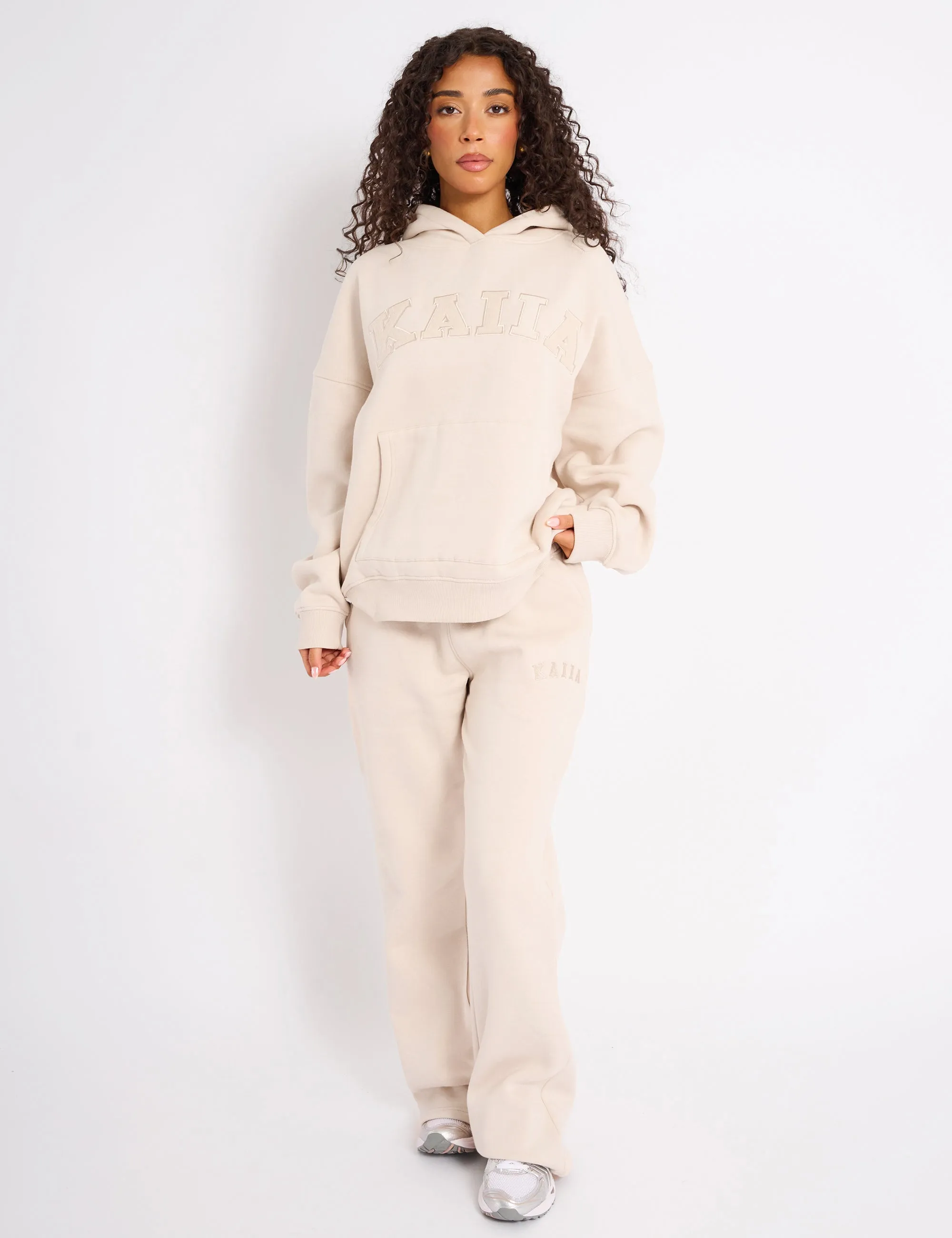 Kaiia Slogan Oversized Hoodie Cream