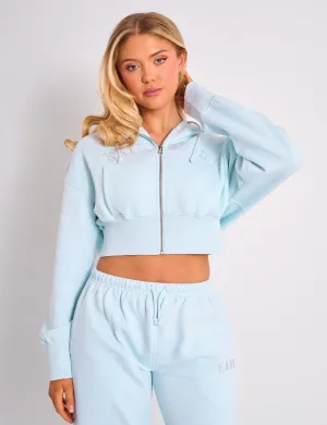 Kaiia Studio Logo Cropped Zip Up Hoodie Light Blue