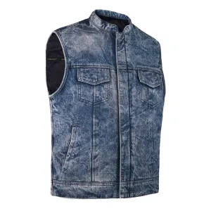 Leatherick Faded Denim Style Biker Vest