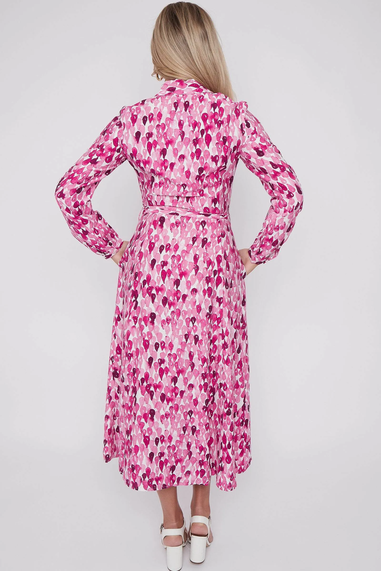 LOVE SUNSHINE Pink Drops Printed Midaxi Shirt Dress