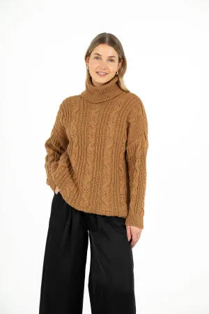 M Made in Italy – Cable-Knit Tunic Length Sweater With Turtle-Neck Collar